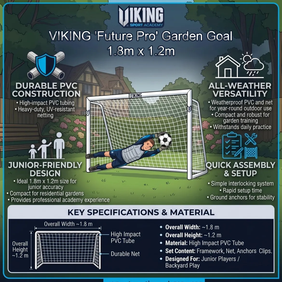 But de football de jardin professionnel – 1,8 m x 1,2 m