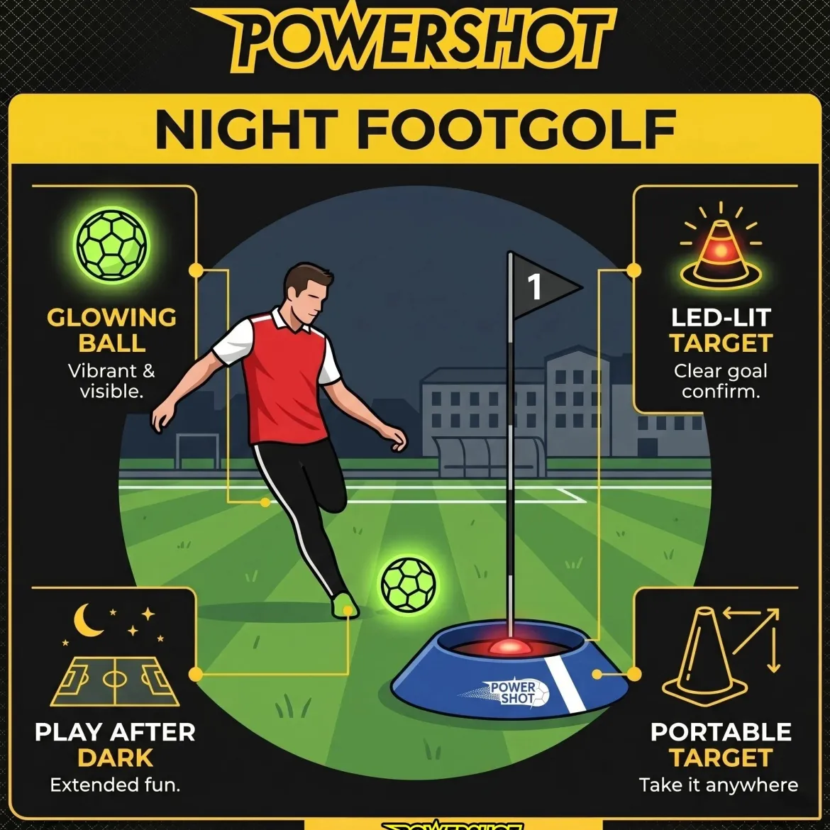 Kit de 6 cibles de FOOT GOLF avec cibles lumineuses