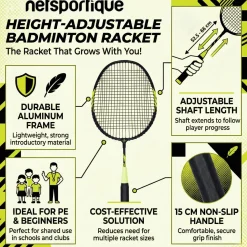 Lot de 4 raquettes de badminton réglables en hauteur