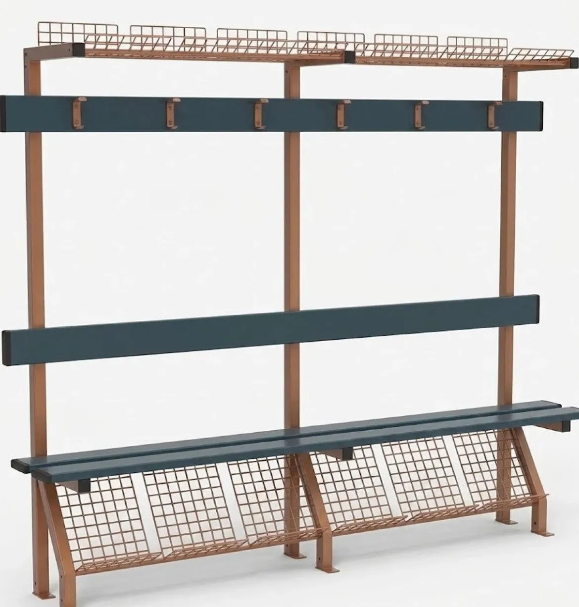 6-Seater Sports Facility Bench with wire - 10 x 2,5 x 1,6 x 192,2 cm